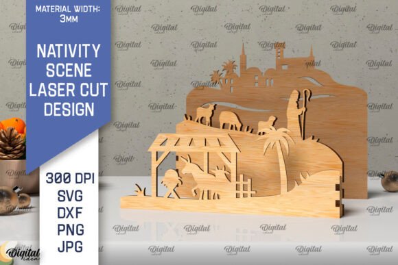 3D Nativity Scene Laser Cut Design SVG for Winter Amp