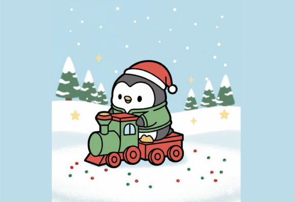 A Festive Penguin Train Graphic for Local Branding