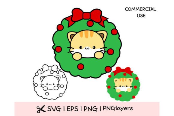 Cute Cat Wreath SVG Design for Holiday Graphics