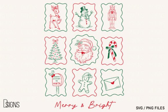 Merry Bright Christmas Line Art Graphics for Seasonal Products