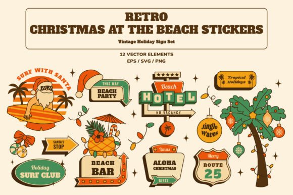Retro Christmas at the Beach Stickers: A Graphic Design Gem
